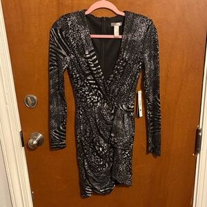 Aqua Black and Gray Long Sleeve Dress